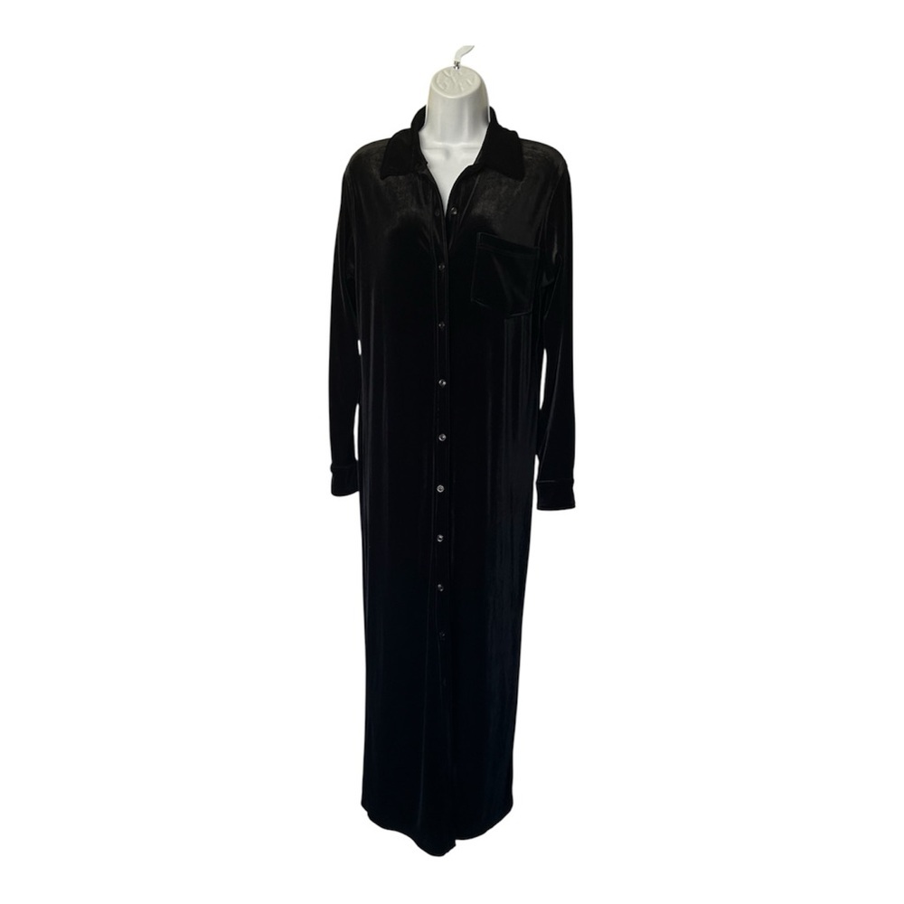 Ralph Lauren Vintage Black Velvet Maxi Shirt Dress Minimalist Quiet Luxury Small - Picture 2 of 7